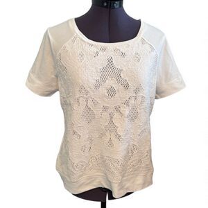 Chico's Womens Size S White Lace Patterned Top 100% Cotton Quiet Luxury